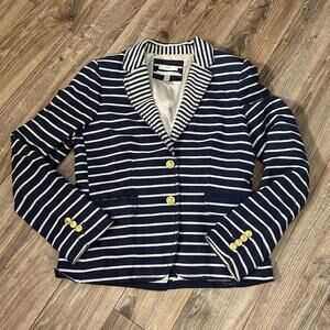 J.Crew Schoolboy Blazer Blue Ivory Striped Nautical Jacket Cotton Linen Blend 6